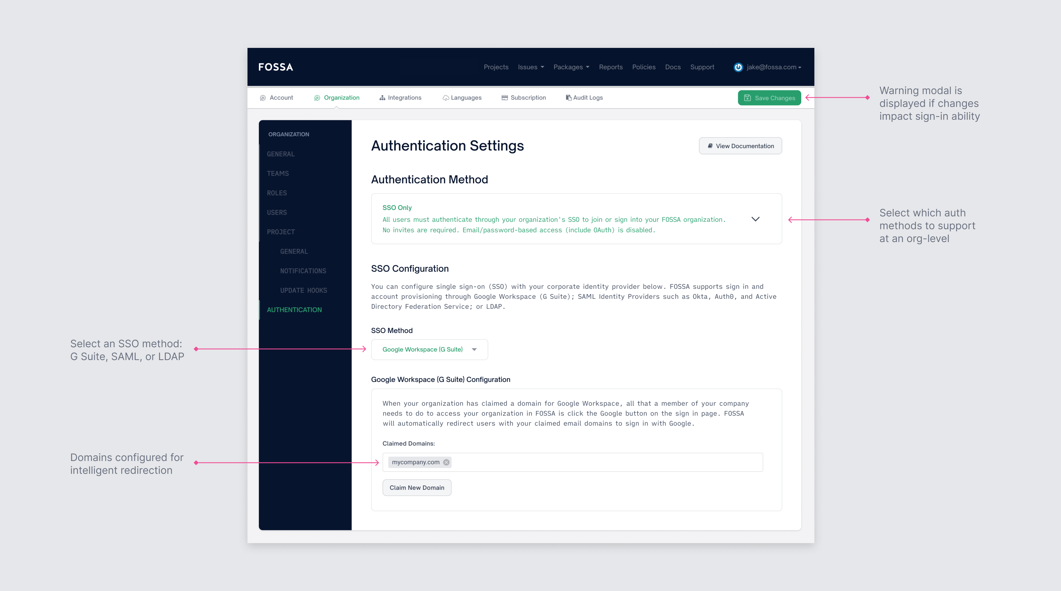 Authentication settings